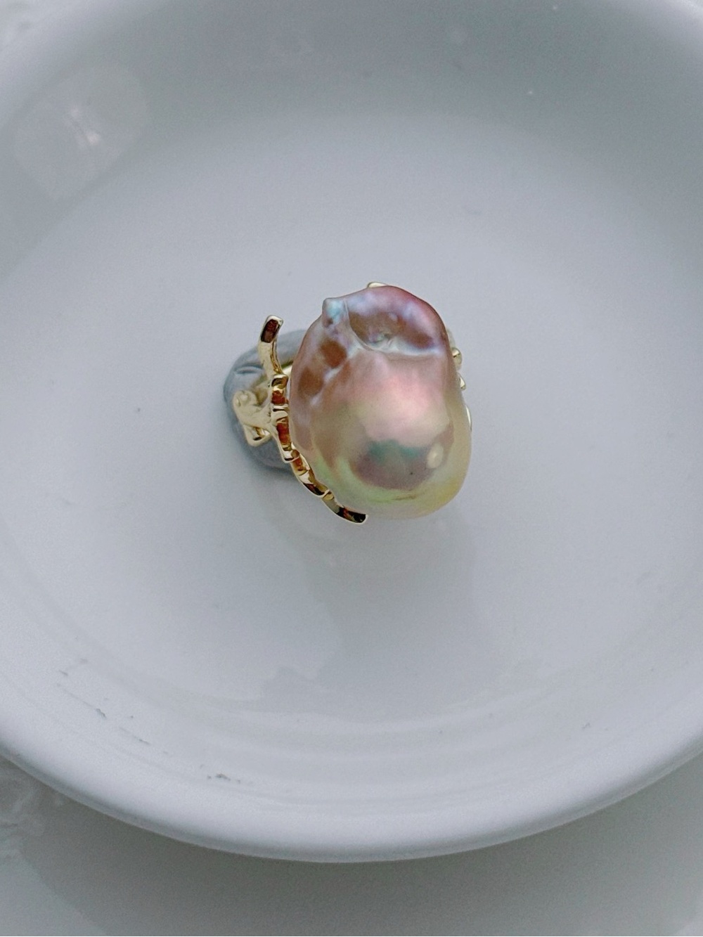 26R391 Handmade Flame Ball Freshwater Pearl Adjustable Ring